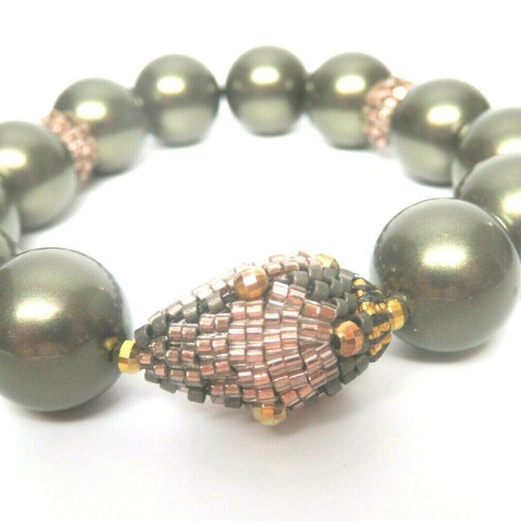 MIGUEL ASES GREEN PEARL & ROSE GOLD MYUKI BEAD - Picture 2 of 2